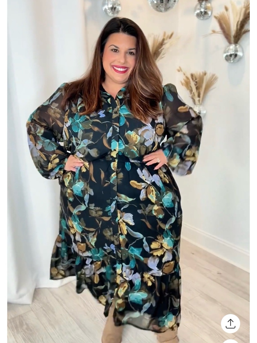 Plus Floral Button-Front Collared Maxi Dress